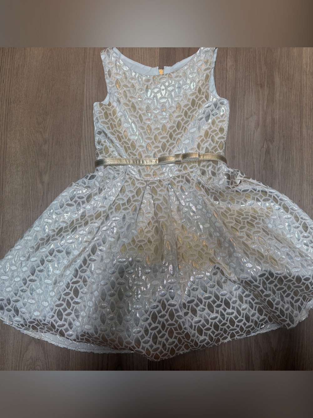 Zoe Ltd Ivory and Gold Lace Overlay Party Dress